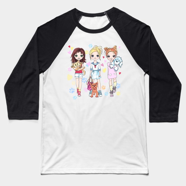 Baby girls with pets Baseball T-Shirt by kavalenkava